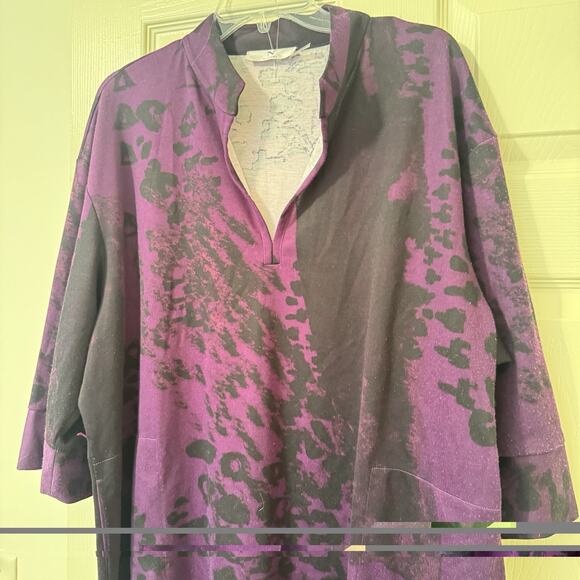 Natori Housecoat Purple Animal Print Asian-Inspired Robe XL Lounge Dress - Picture 2 of 5
